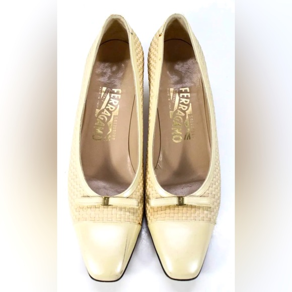Salvatore Ferragamo Shoes - Sz8 Salvatore Ferragamo Woven Off White Leather Heels